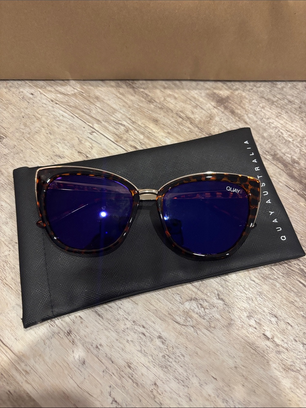 Quay Australia Tortoiseshell Frame Sunglasses with Blue Lenses